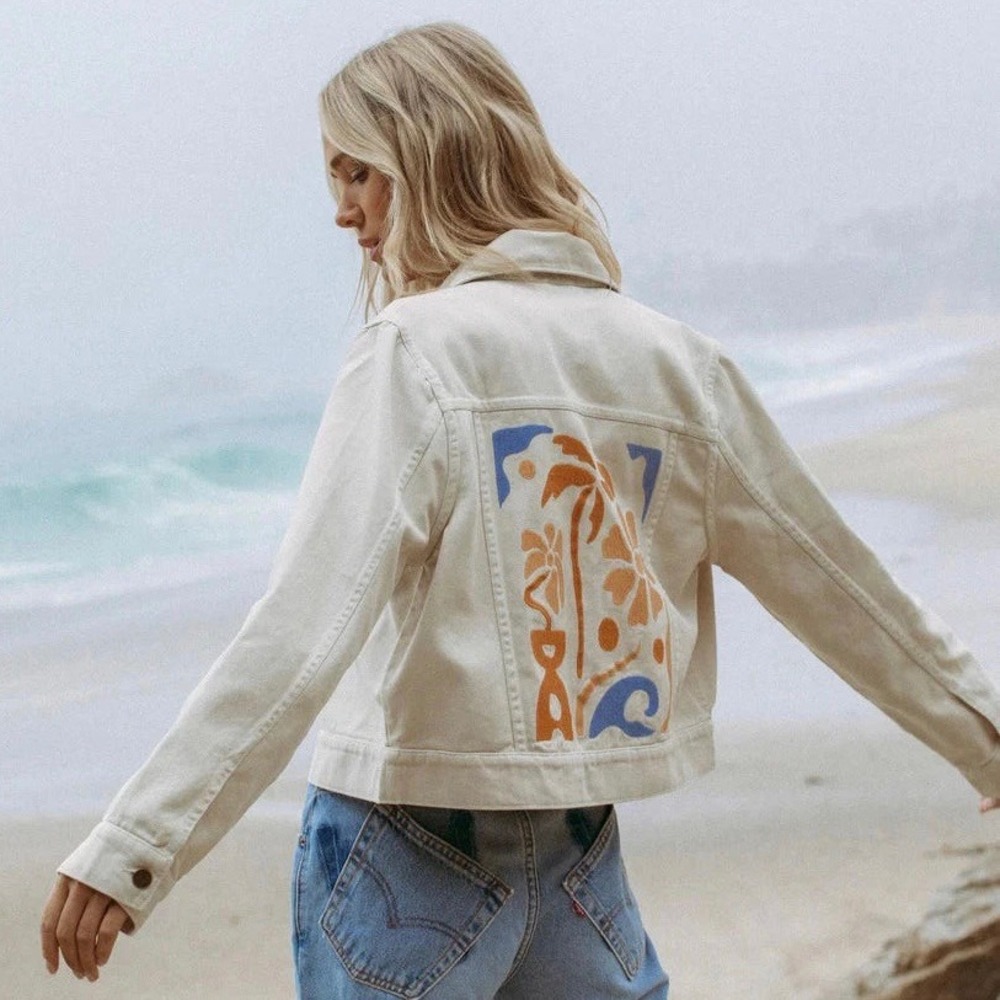 L*Space 100% Cotton Denim Capri Jacket, Bone Sz S‎